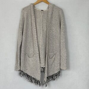 Free‎ People Womens Open Cardigan Sweater Hooded Fringe Waffle Knit Size M Boho